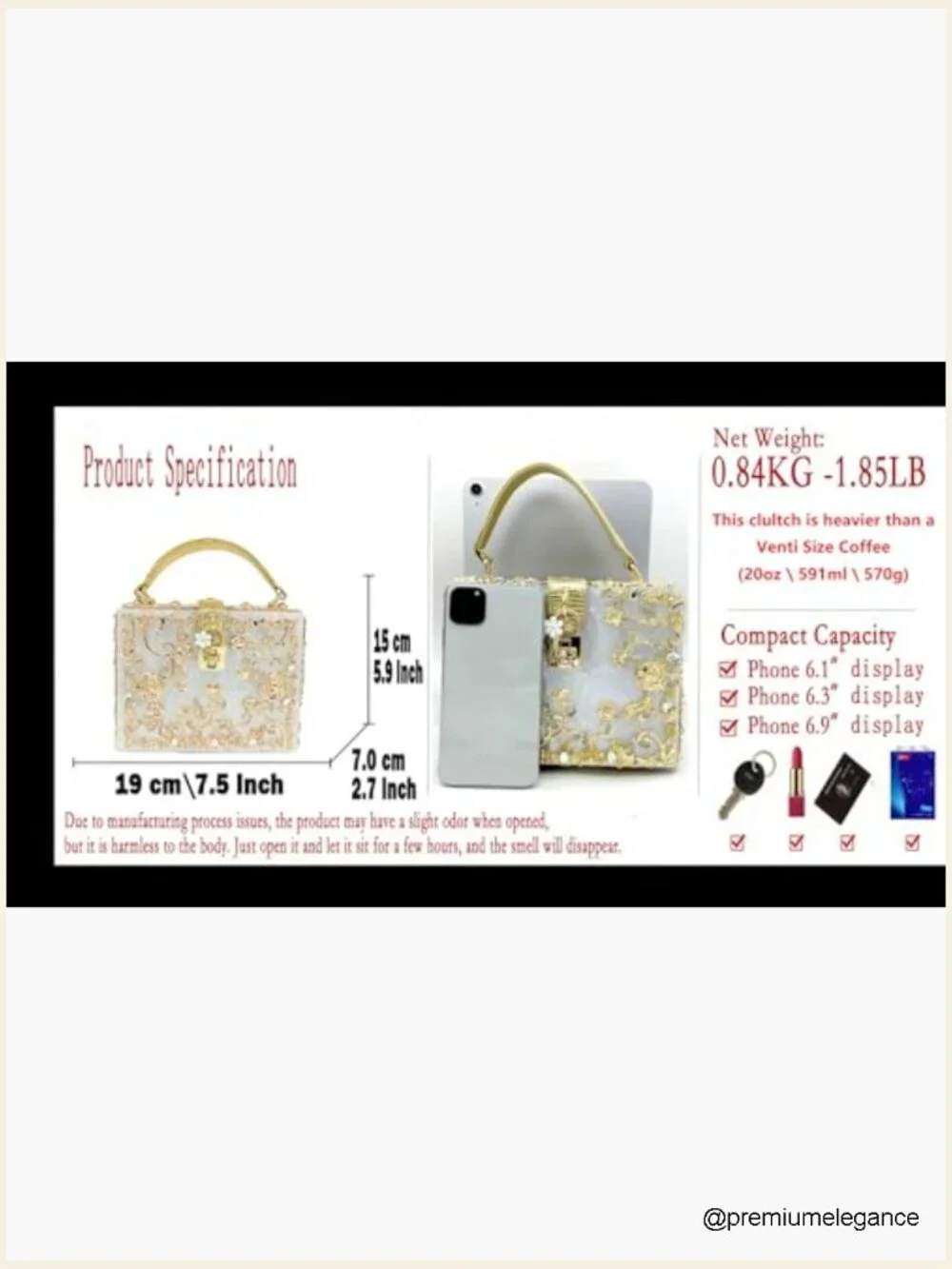 Acrylic Shoulder Bag with Rhinestones Evening Crossbody Box Clutch